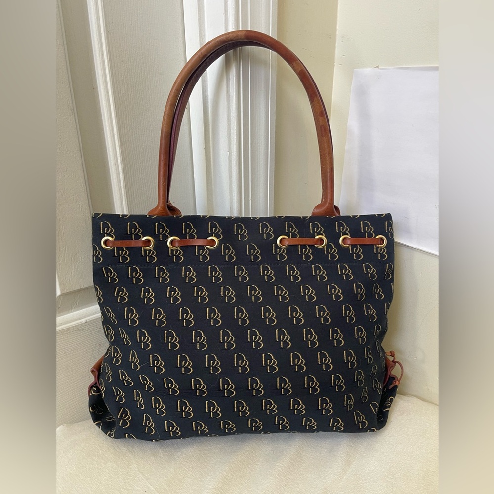 Dooney & Bourke Blue Monogram Tote with Brown Leather Trim - Picture 13 of 13